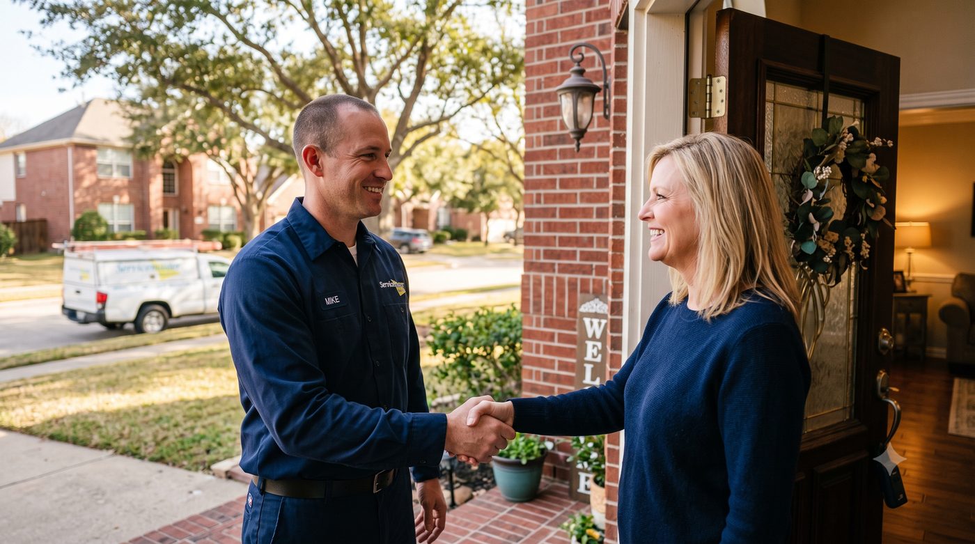 Texas hoarding cleanup provider meeting Dallas homeowner at front door